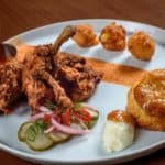 Chef Lamar Moore award winning fried chicken Honey butter biscuit ,Mac m cheese frites