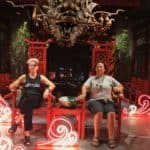 Anita is pictured with Elizabeth Falkner in the red chairs in Shanghai