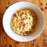 Smoked spaghetti , Calabrian chilies ,garlic, eggs, hazelnuts