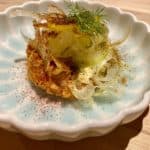 Panisse Spanish octopus. saffron. by chef Chris Kajioka