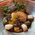 Ceviche Nikkei: Big Eye Tuna, Soy-Cured Egg Yolk, Ponzu, Puffed Quinoa, Avocado, Jicama, Red Onion, Furikake